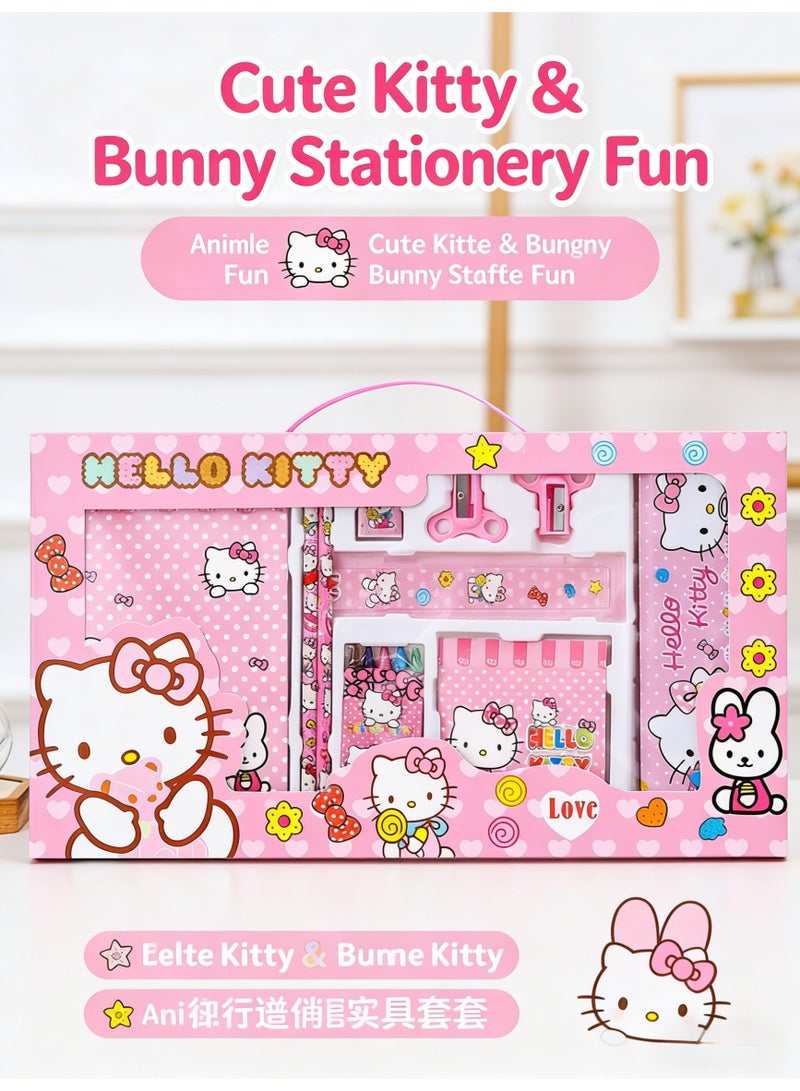 Hello Kitty 16-piece student stationery set, school supplies gift box set, suitable for primary school students, including pencils, erasers, pencil sharpeners-pencil cases-colored crayons-notebooks, etc. Birthday gift for back-to-school season - Image 4